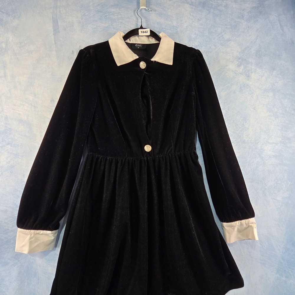 Nasty Gal Womens Black Velvet Mini Dress White Contrast Collar Cuffs Size M - Picture 4 of 11